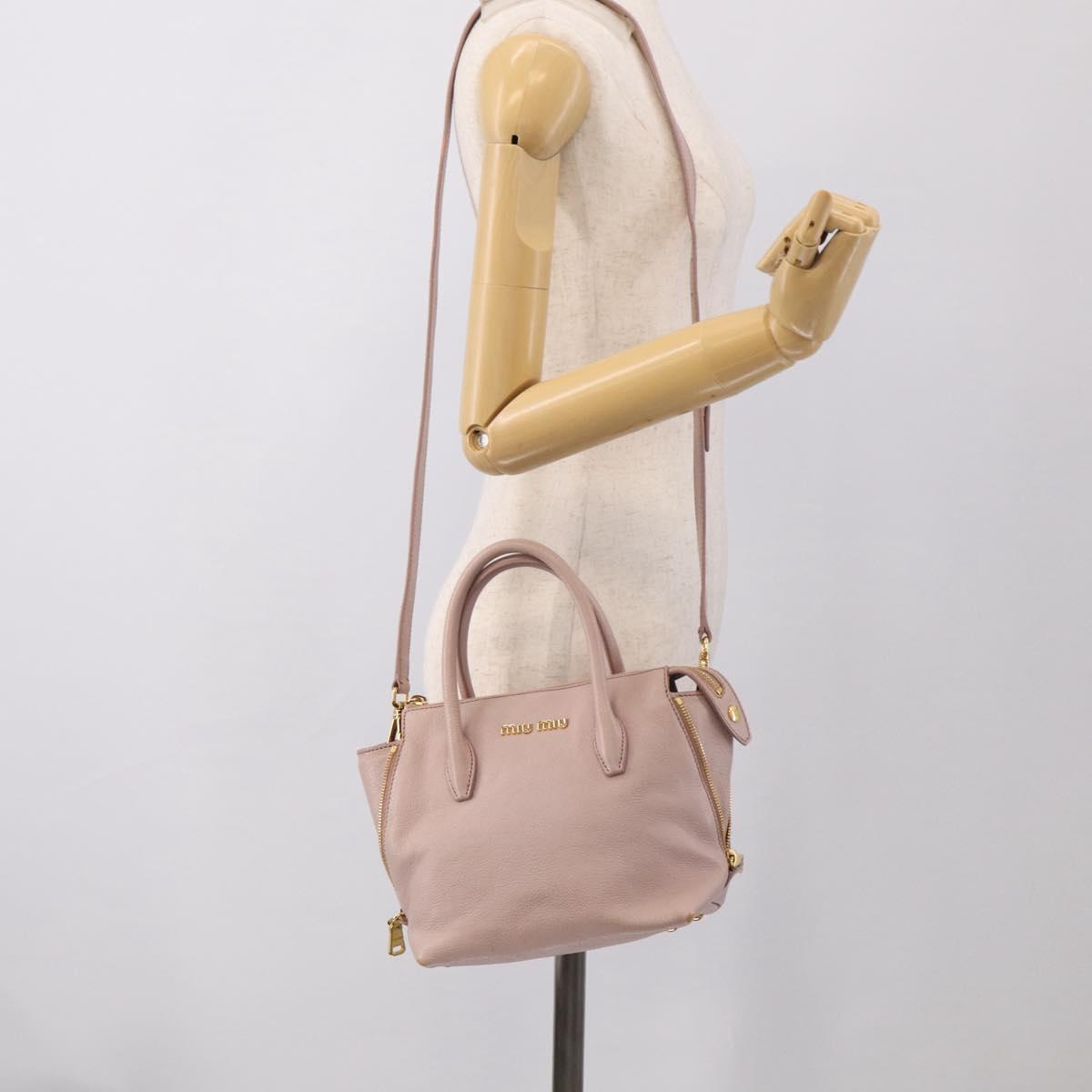 Miu Miu Madras Hand Bag Leather 2way Pink Gold Auth 210224
