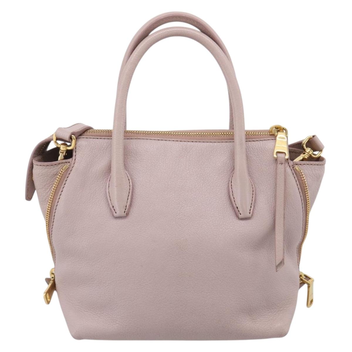 Miu Miu Madras Hand Bag Leather 2way Pink Gold Auth 210224