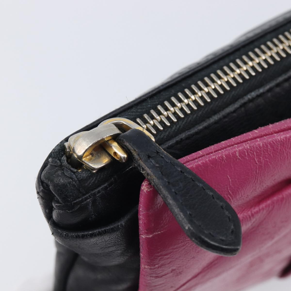 PRADA Ribbon Pouch Leather Black Gold Auth 210226