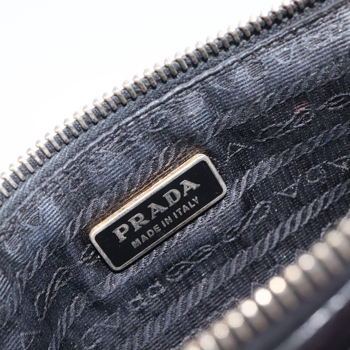 PRADA Ribbon Pouch Leather Black Gold Auth 210226