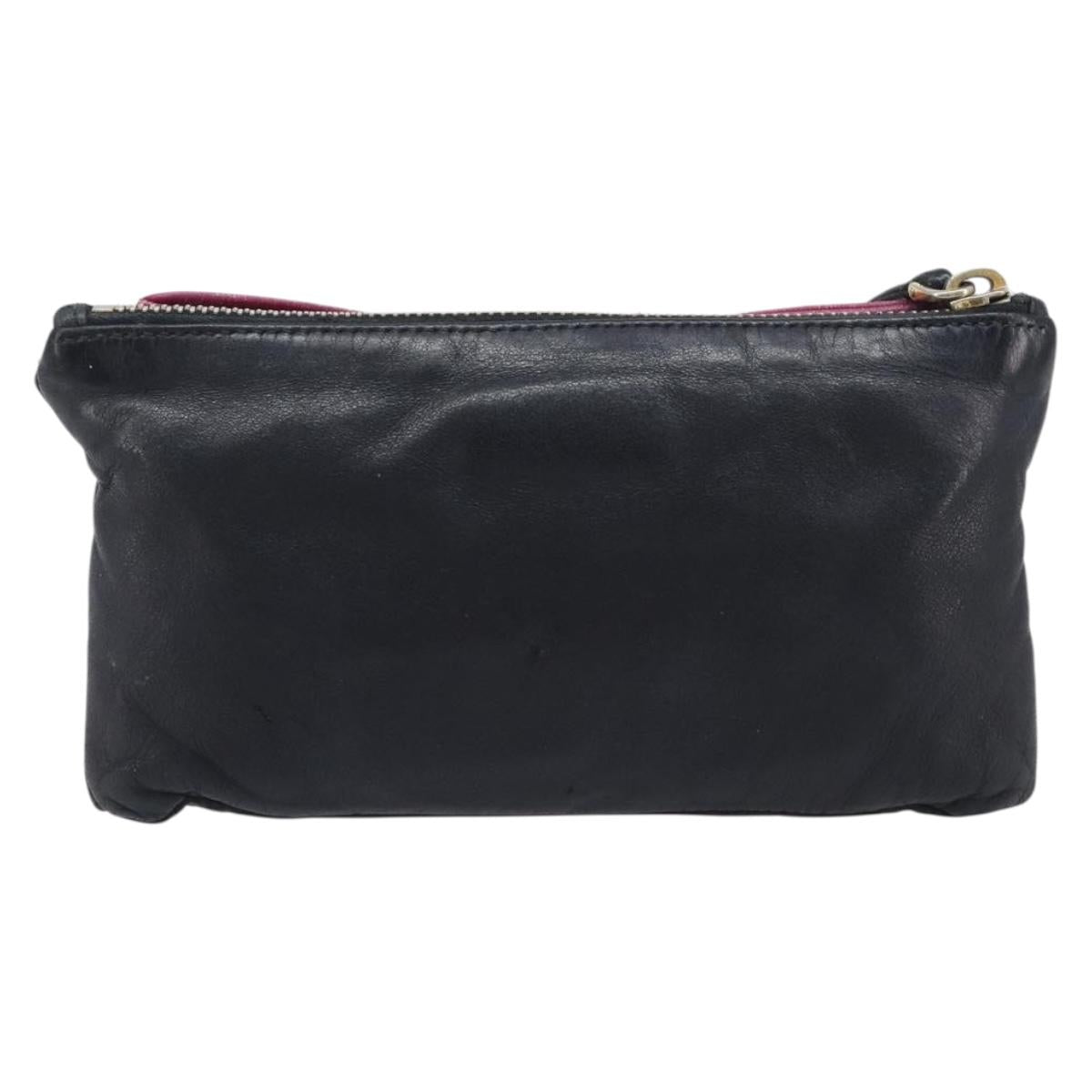 PRADA Ribbon Pouch Leather Black Gold Auth 210226