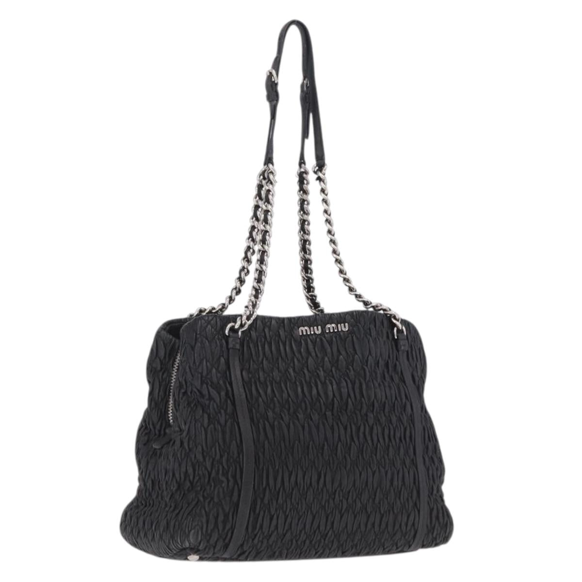 Miu Miu Matelasse Chain Shoulder Bag Leather Black Silver Auth 210230A