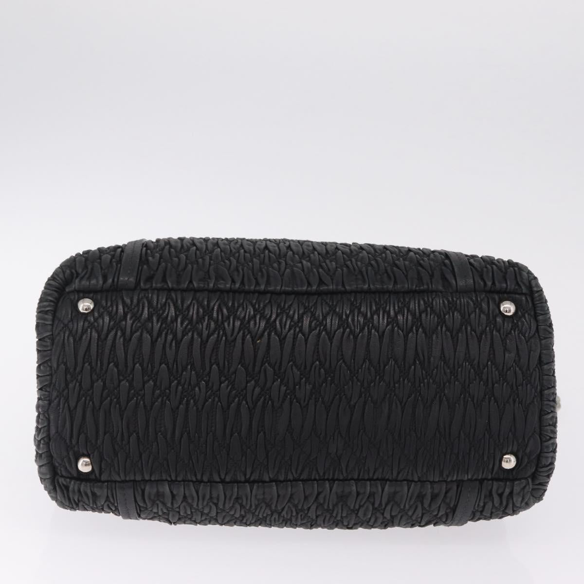 Miu Miu Matelasse Chain Shoulder Bag Leather Black Silver Auth 210230A