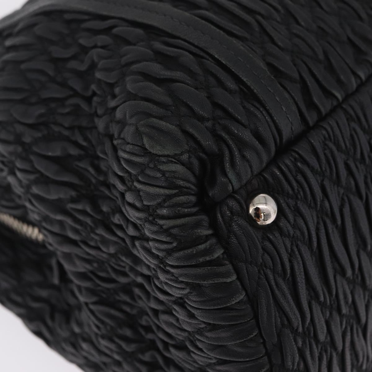 Miu Miu Matelasse Chain Shoulder Bag Leather Black Silver Auth 210230A