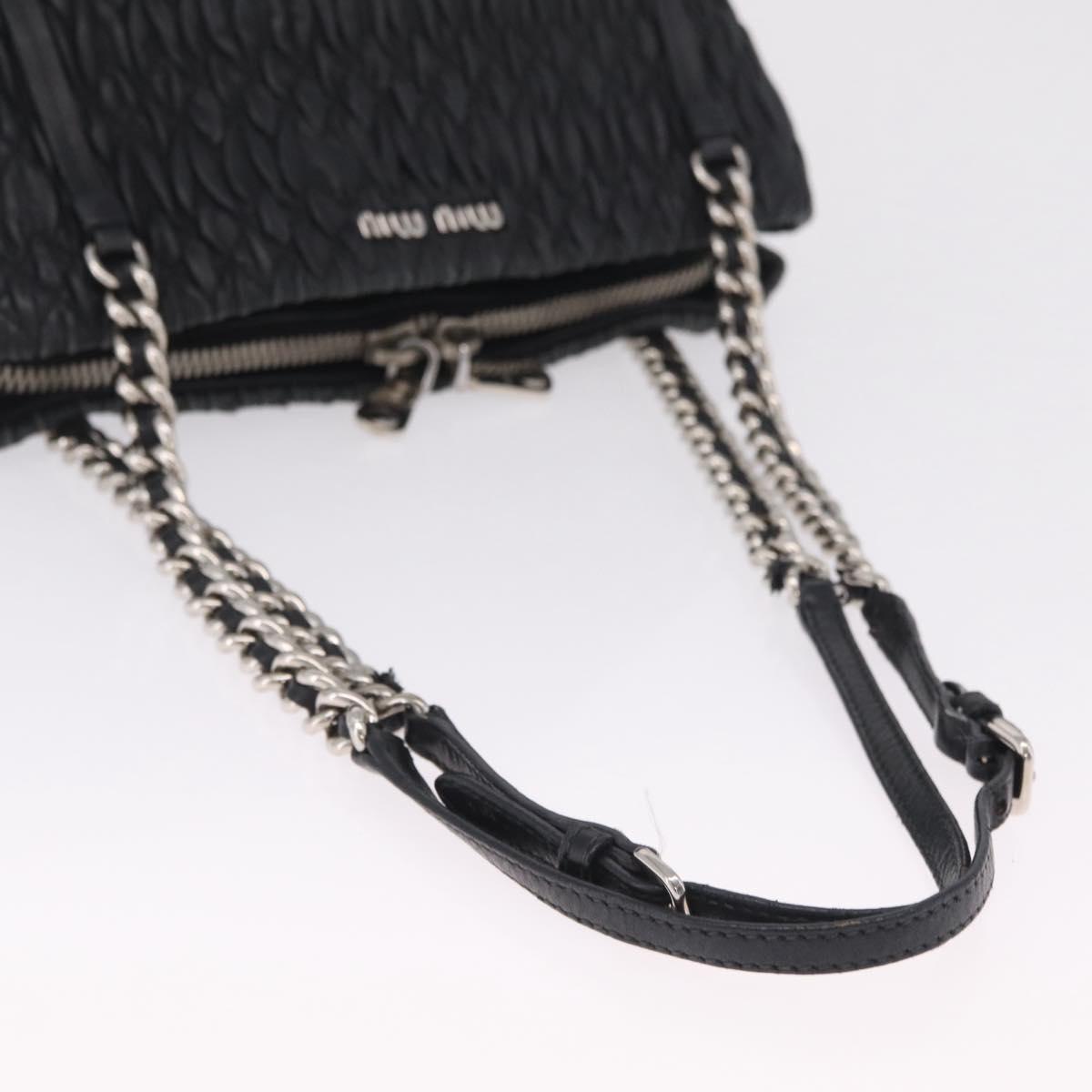 Miu Miu Matelasse Chain Shoulder Bag Leather Black Silver Auth 210230A