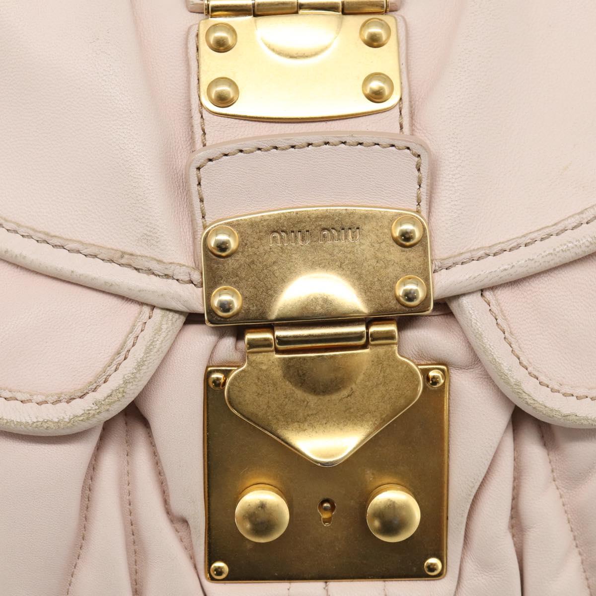 Miu Miu Matelasse Shoulder Bag Leather 2way Pink Gold Auth 210231