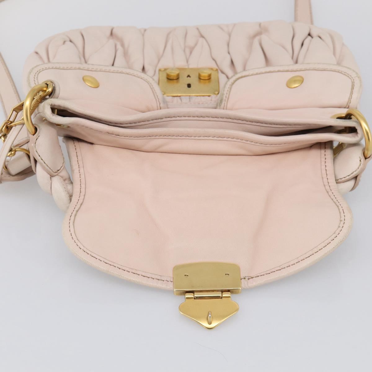 Miu Miu Matelasse Shoulder Bag Leather 2way Pink Gold Auth 210231