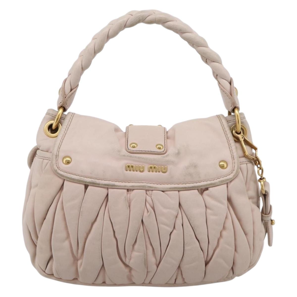 Miu Miu Matelasse Shoulder Bag Leather 2way Pink Gold Auth 210231