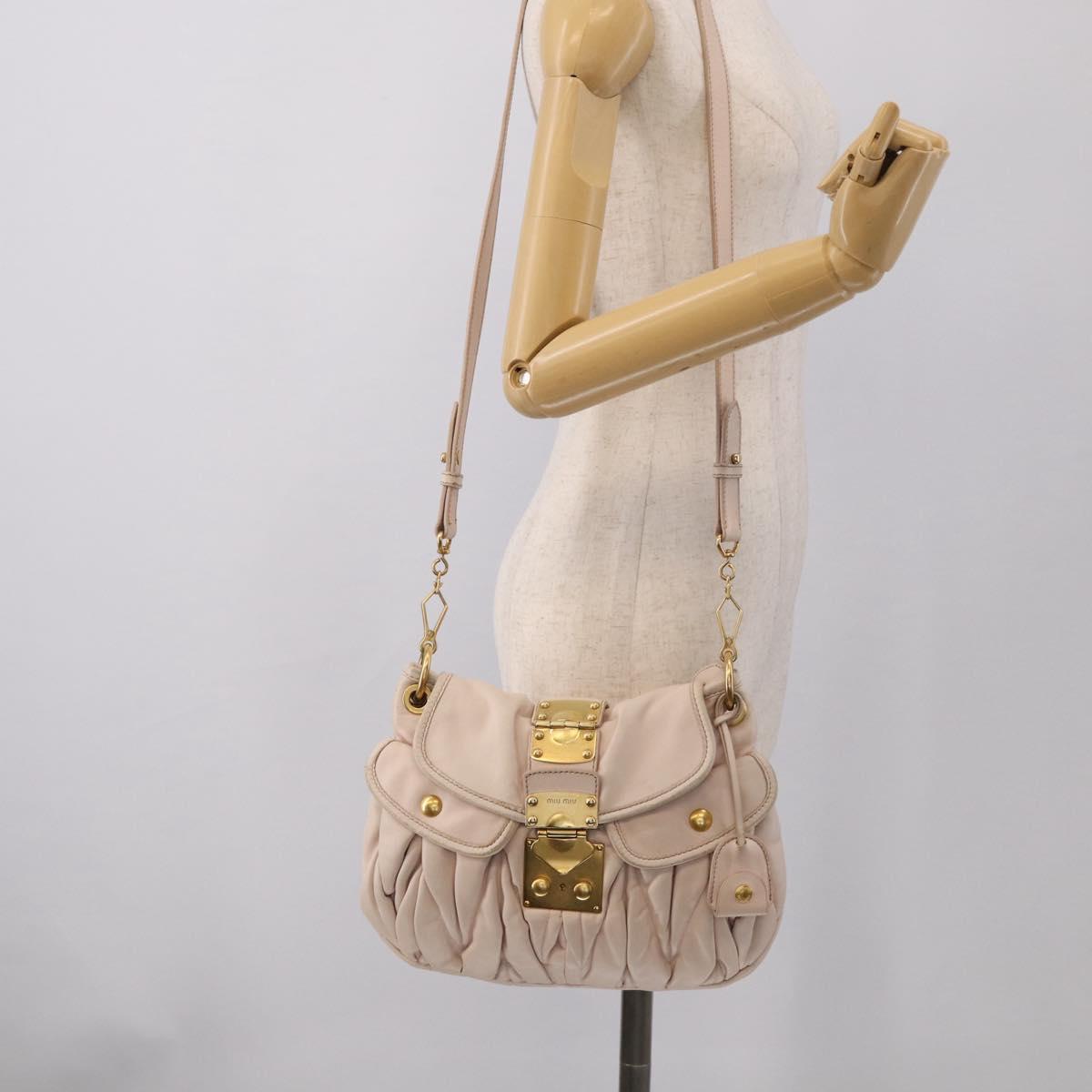 Miu Miu Matelasse Shoulder Bag Leather 2way Pink Gold Auth 210231