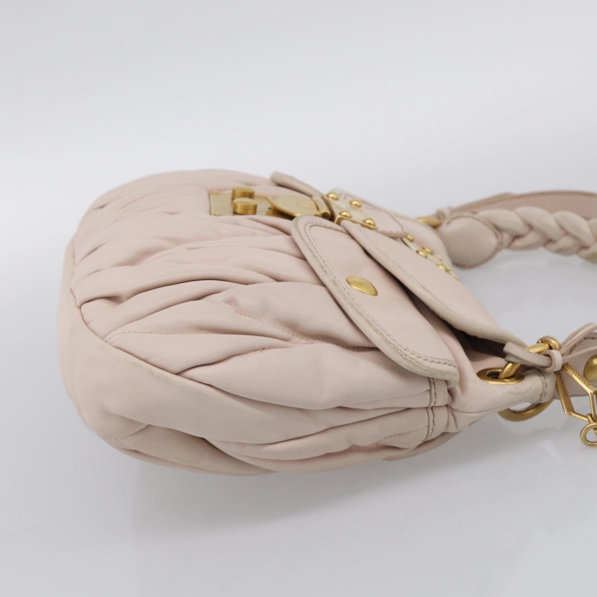 Miu Miu Matelasse Shoulder Bag Leather 2way Pink Gold Auth 210231
