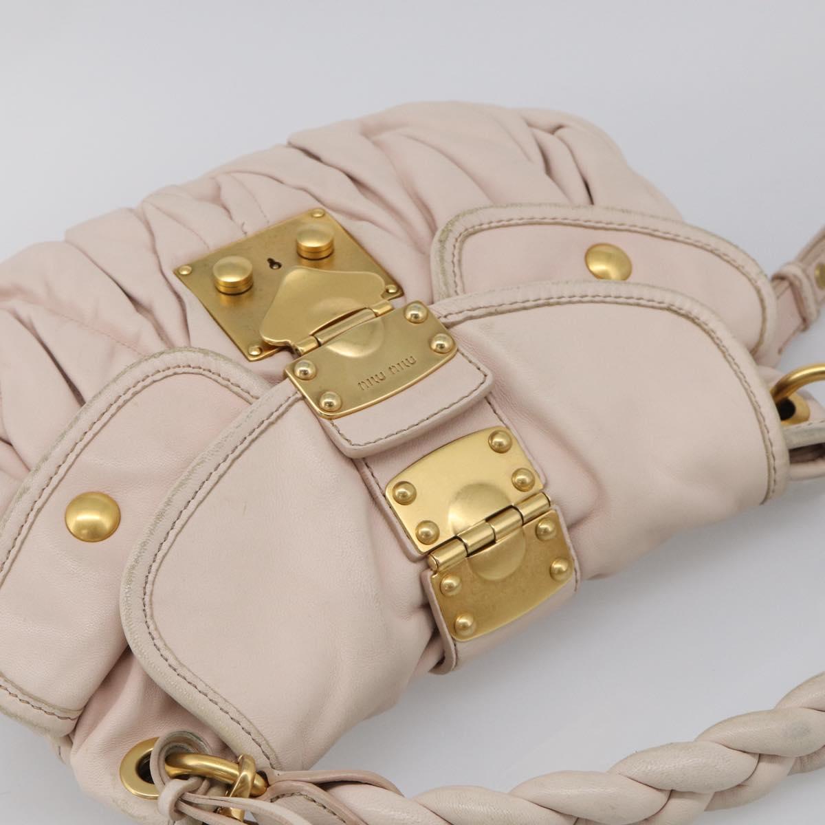 Miu Miu Matelasse Shoulder Bag Leather 2way Pink Gold Auth 210231