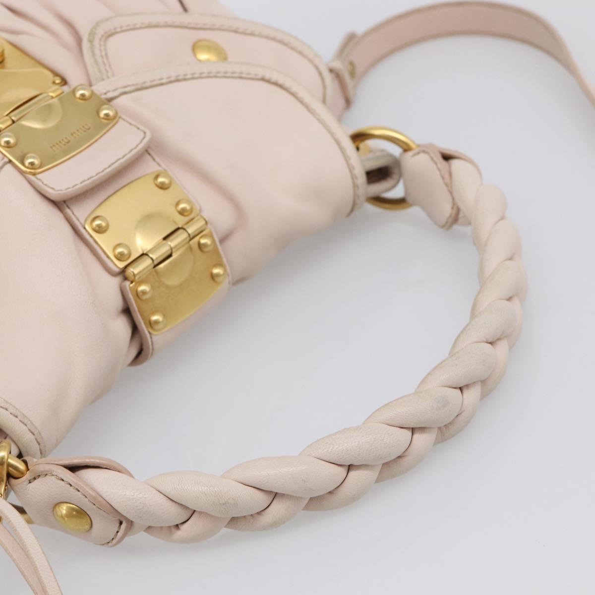 Miu Miu Matelasse Shoulder Bag Leather 2way Pink Gold Auth 210231