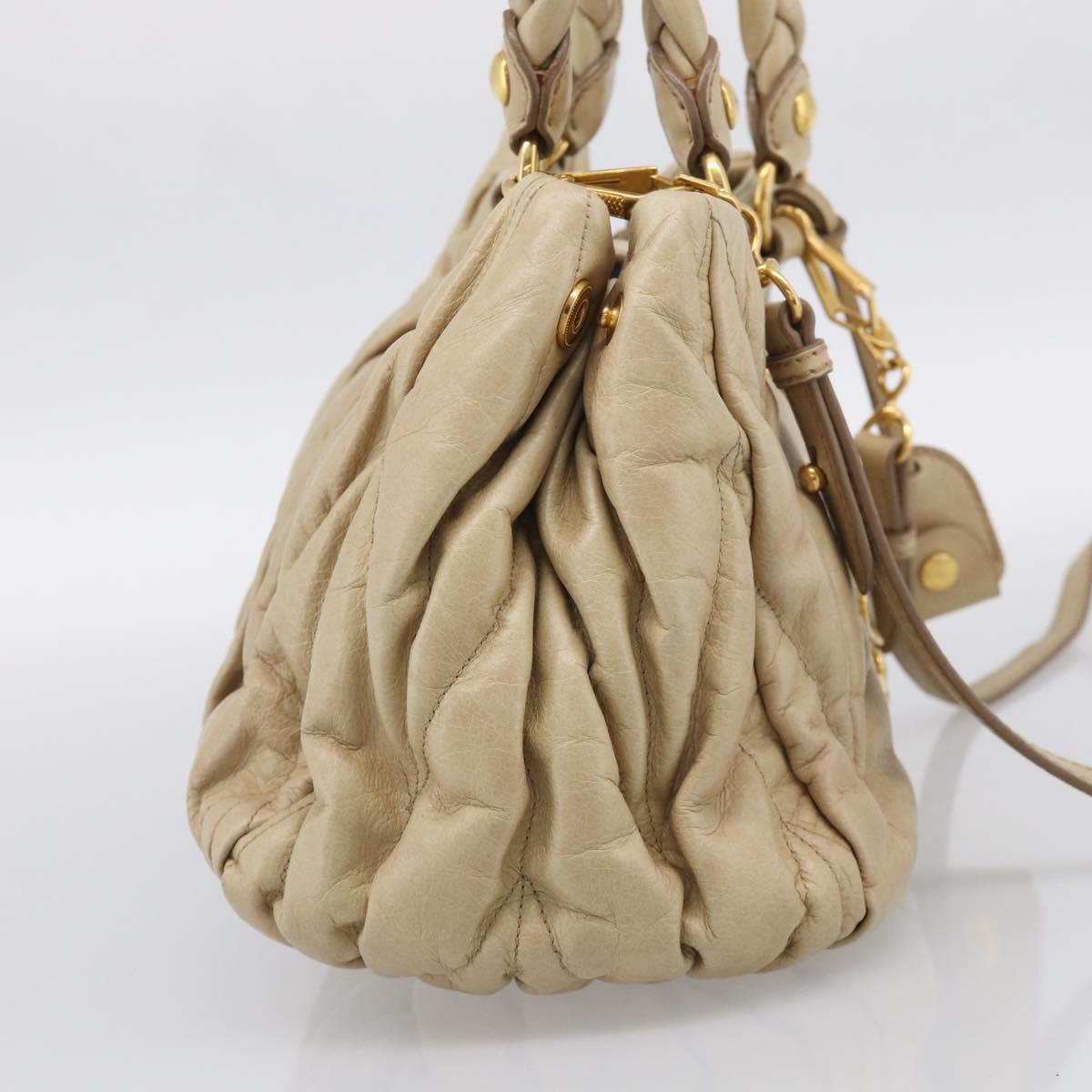 Miu Miu Matelasse Hand Bag Vitellolux 2way Beige Gold Auth 210233A