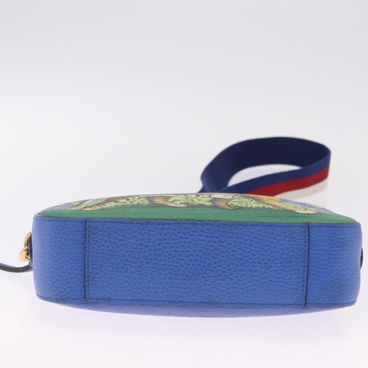 GUCCI Shoulder Bag Leather Blue Gold Auth 210234V