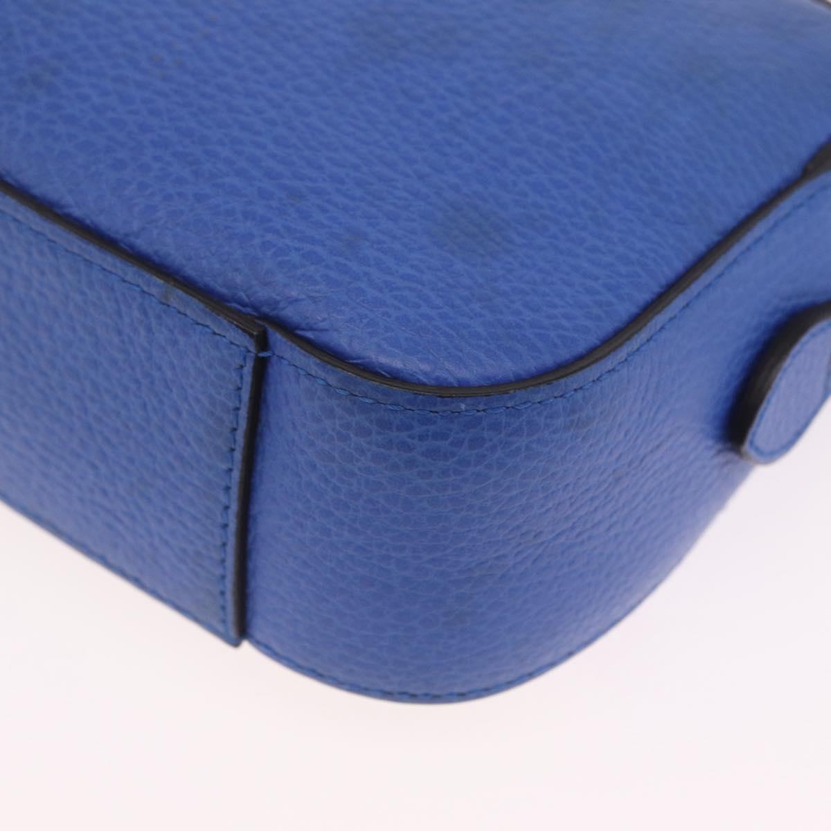 GUCCI Shoulder Bag Leather Blue Gold Auth 210234V