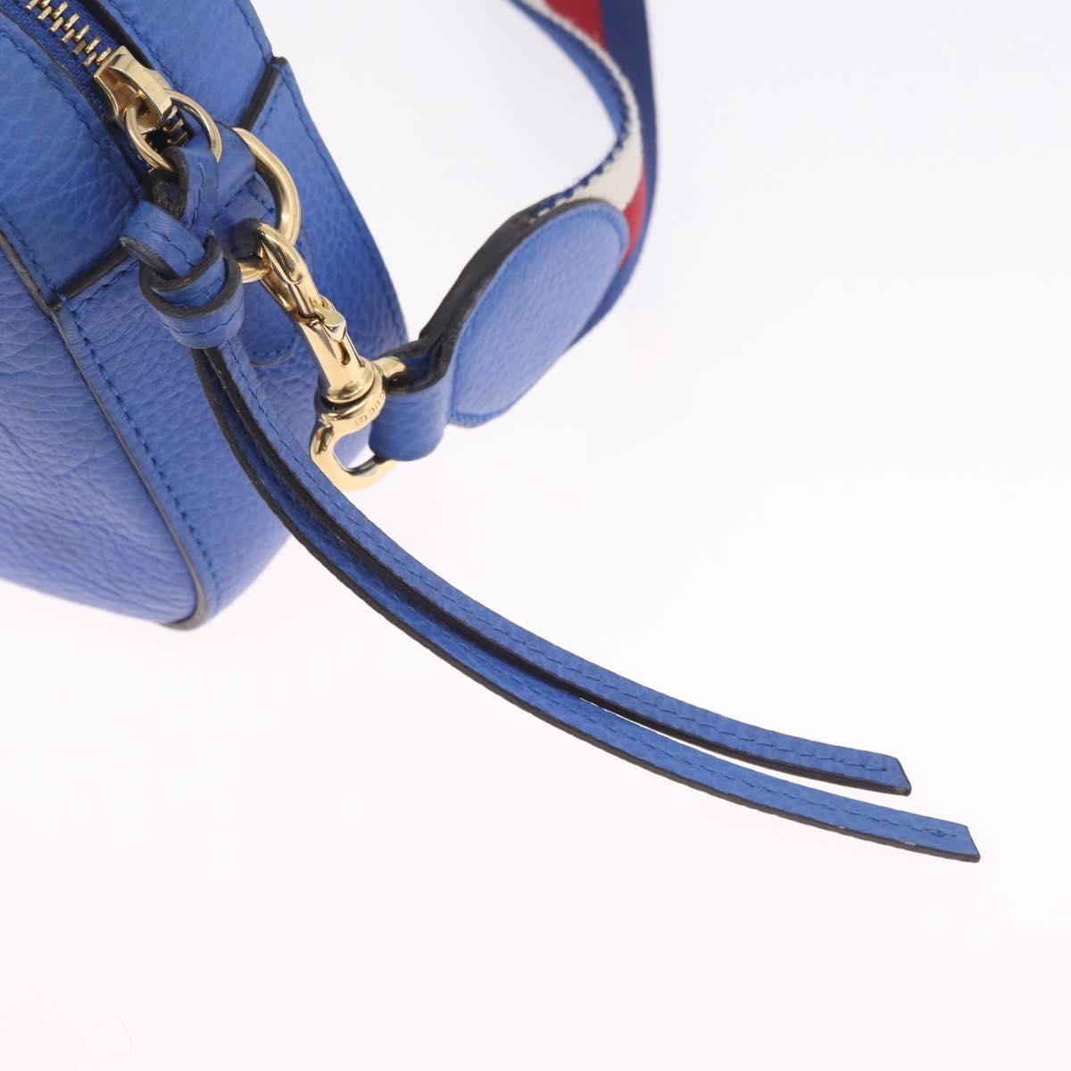 GUCCI Shoulder Bag Leather Blue Gold Auth 210234V
