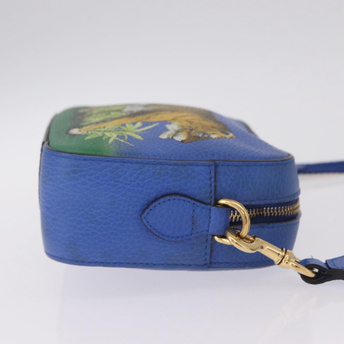 GUCCI Shoulder Bag Leather Blue Gold Auth 210234V