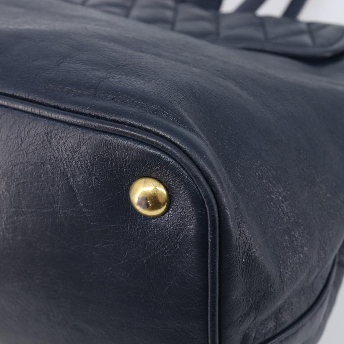 Miu Miu Hand Bag Vitellolux 2way Navy Gold Auth 210235A