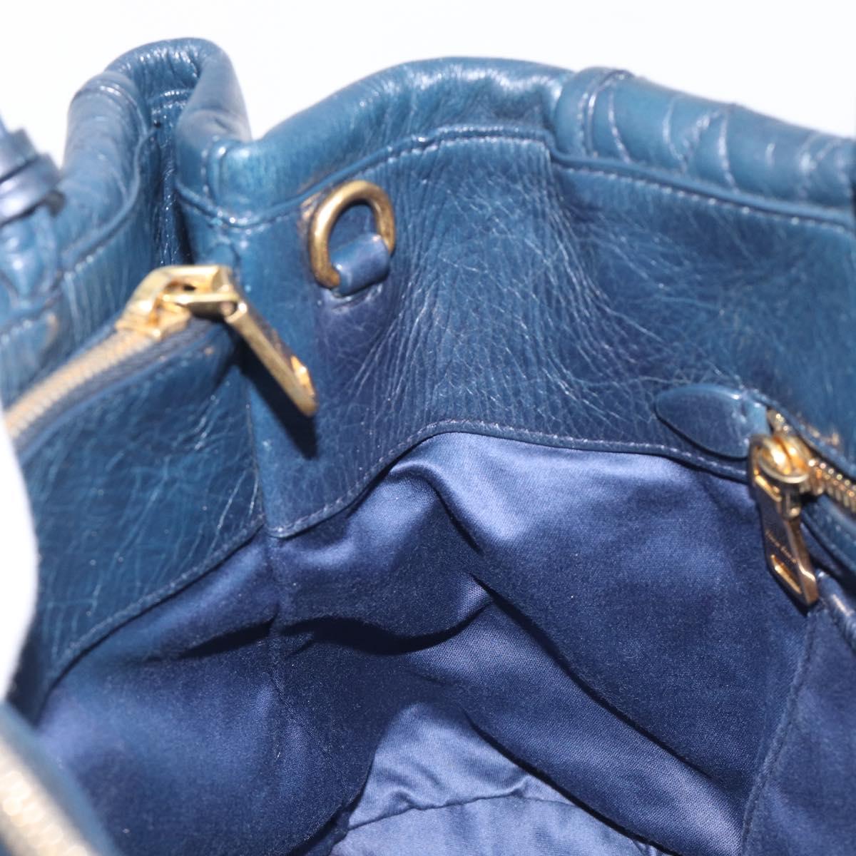 Miu Miu Hand Bag Vitellolux 2way Navy Gold Auth 210235A