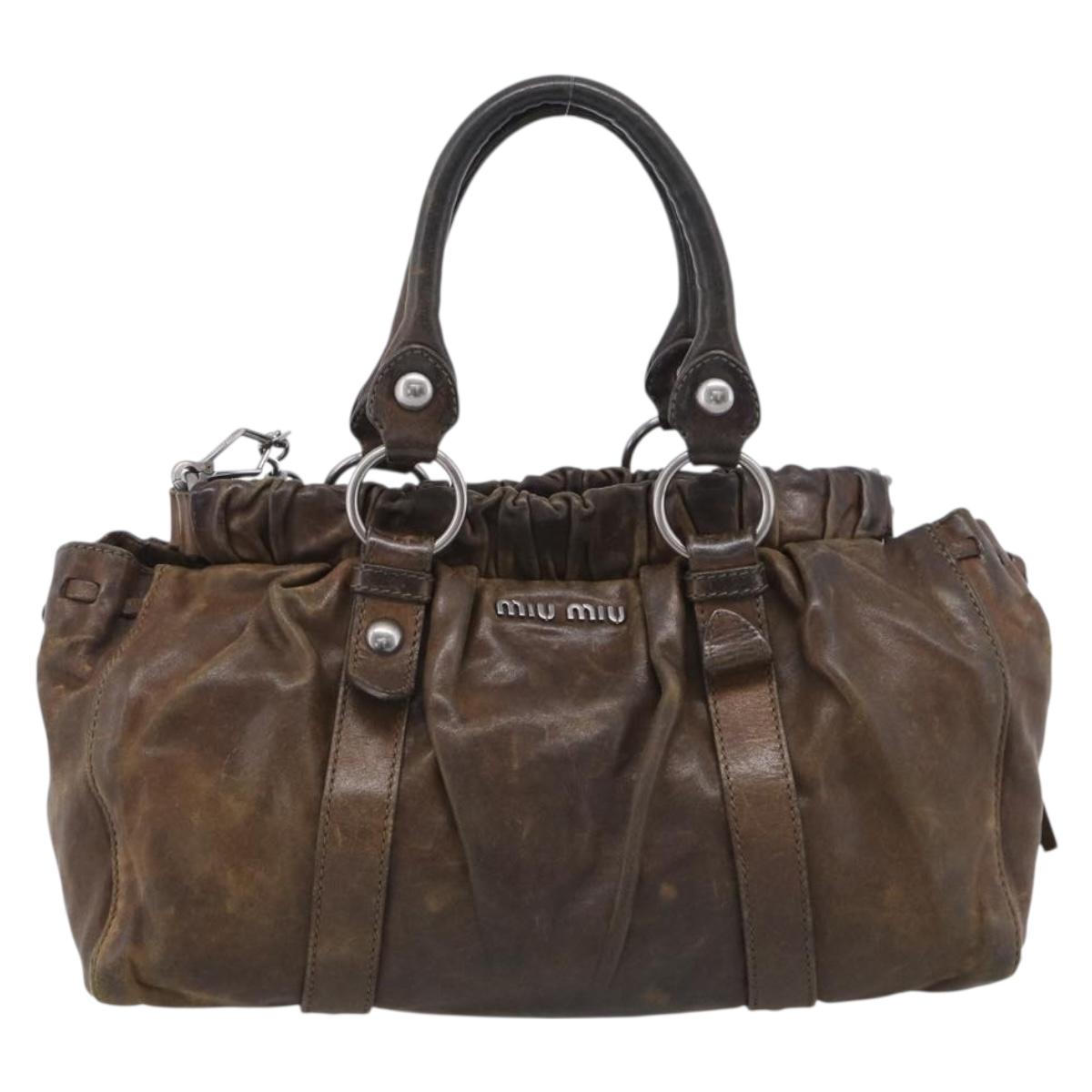 Miu Miu Hand Bag Vitellolux 2way Brown Silver Auth 210237V
