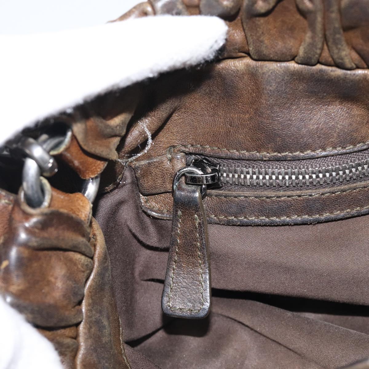 Miu Miu Hand Bag Vitellolux 2way Brown Silver Auth 210237V