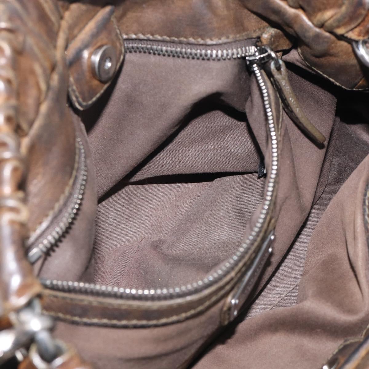 Miu Miu Hand Bag Vitellolux 2way Brown Silver Auth 210237V