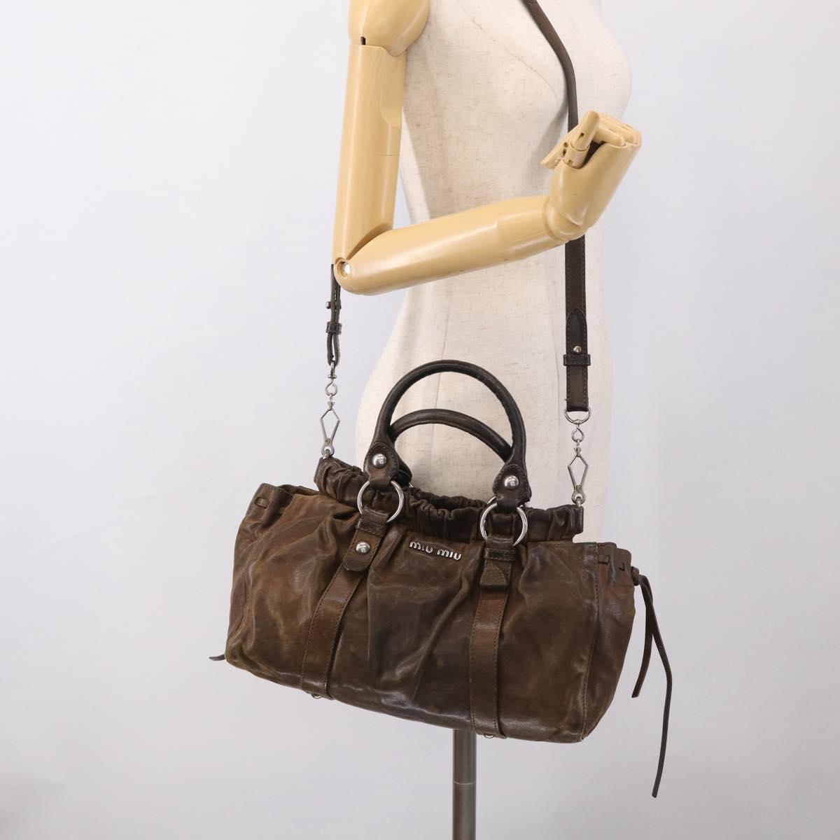 Miu Miu Hand Bag Vitellolux 2way Brown Silver Auth 210237V