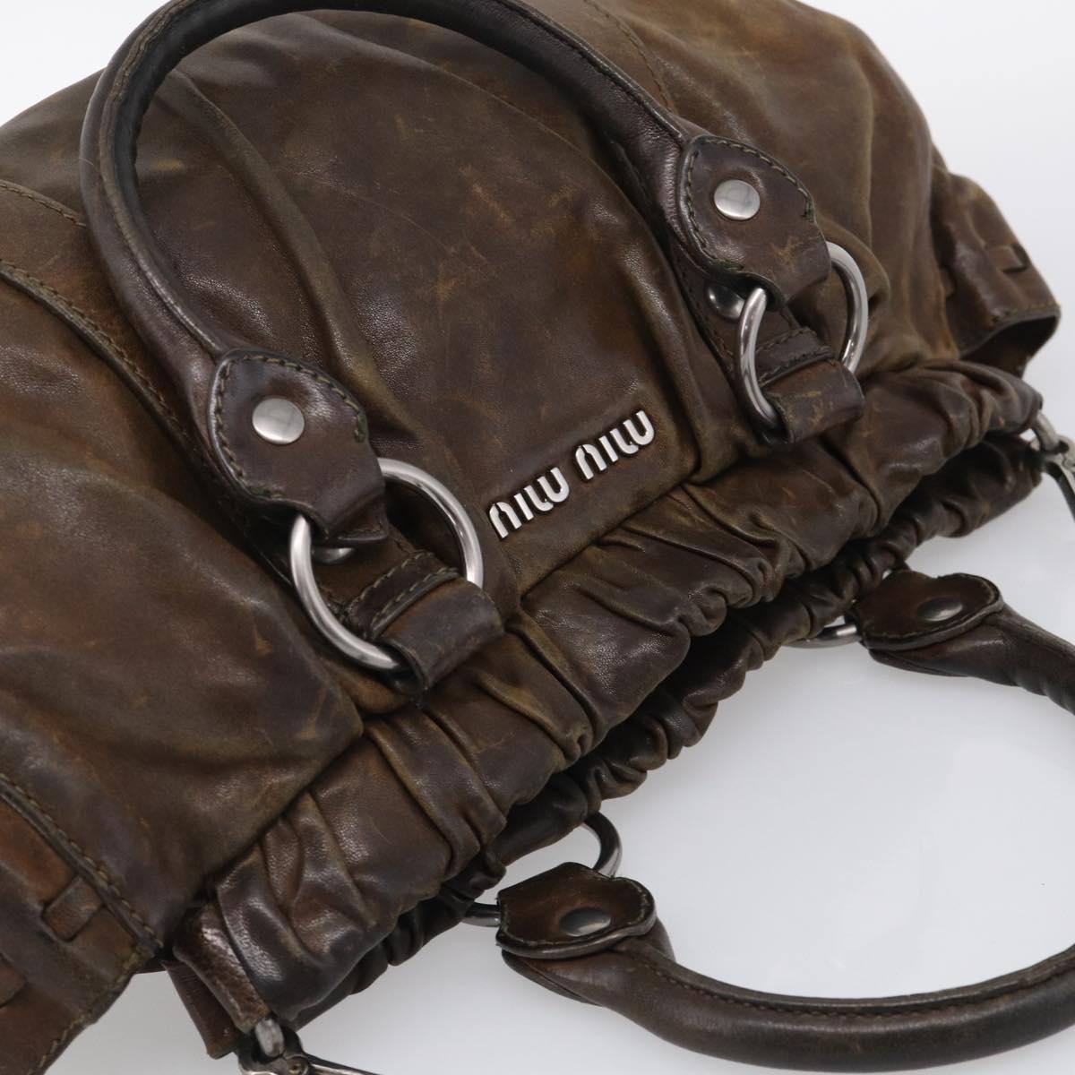 Miu Miu Hand Bag Vitellolux 2way Brown Silver Auth 210237V