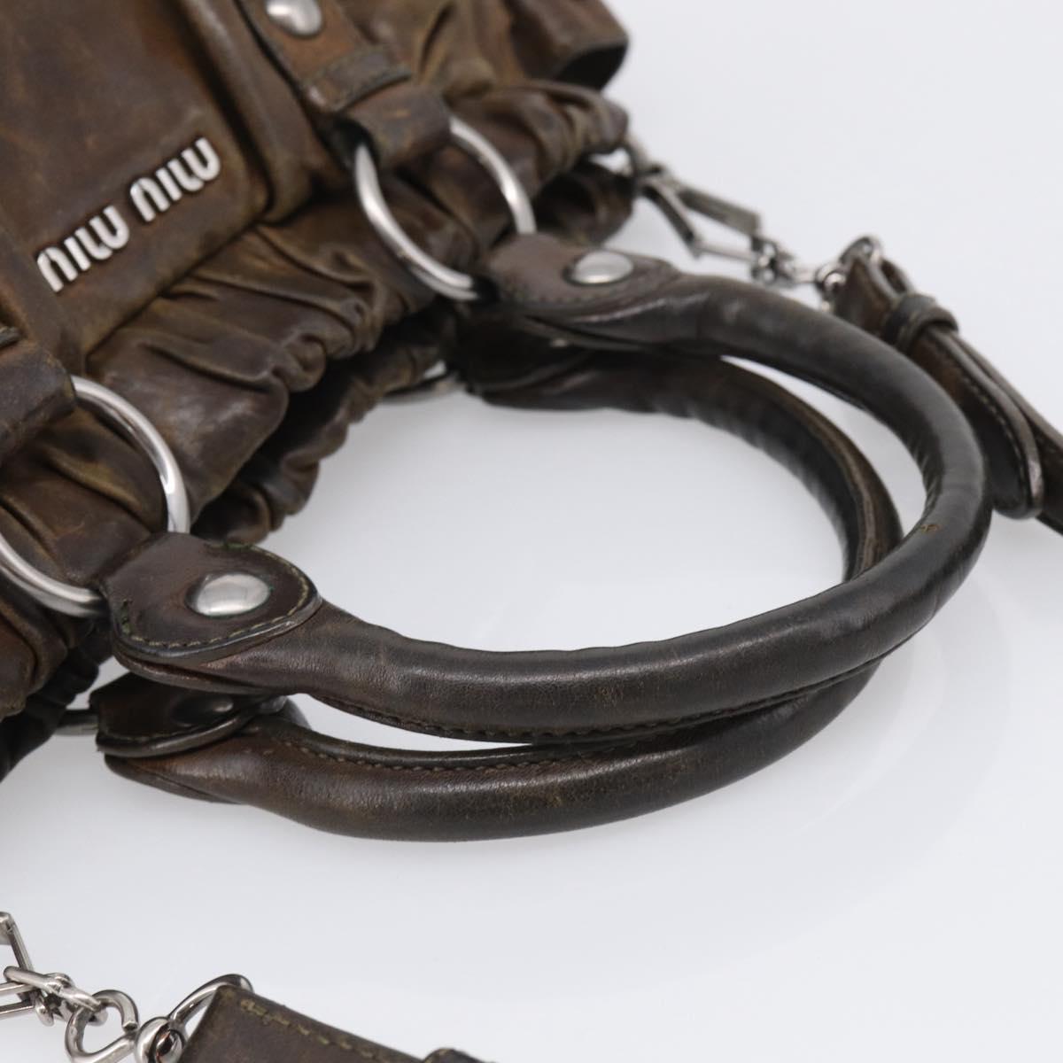 Miu Miu Hand Bag Vitellolux 2way Brown Silver Auth 210237V