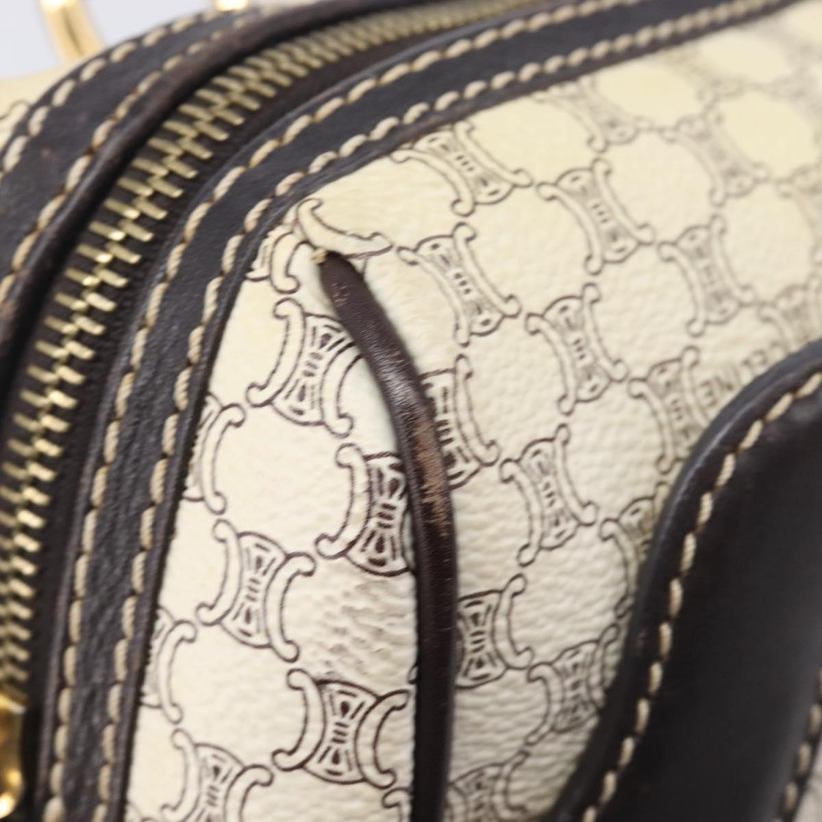CELINE Macadam Canvas Hand Bag PVC Leather Ivory Gold Auth 210239