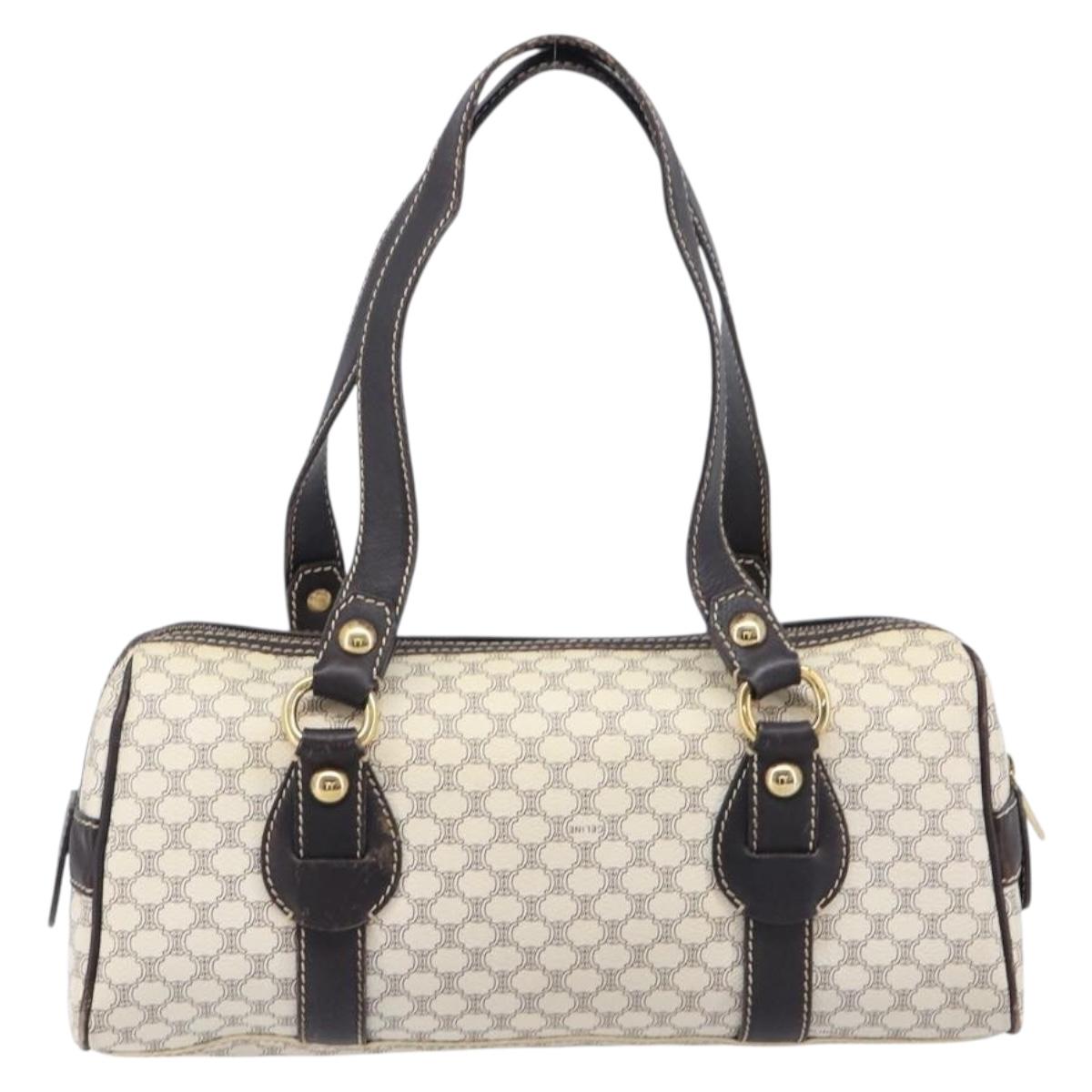 CELINE Macadam Canvas Hand Bag PVC Leather Ivory Gold Auth 210239