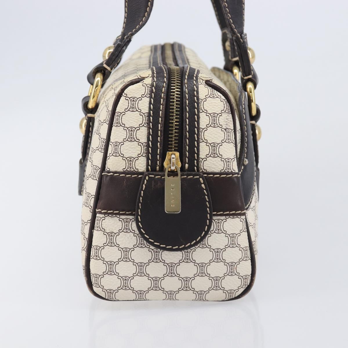 CELINE Macadam Canvas Hand Bag PVC Leather Ivory Gold Auth 210239