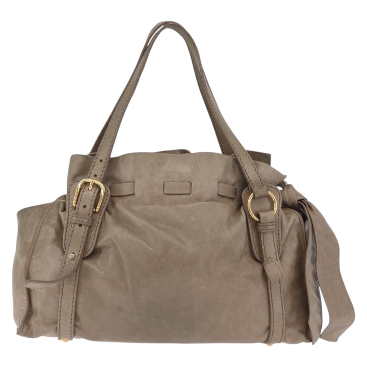 Miu Miu Tote Bag Vitellolux Beige Gold Auth 210240V