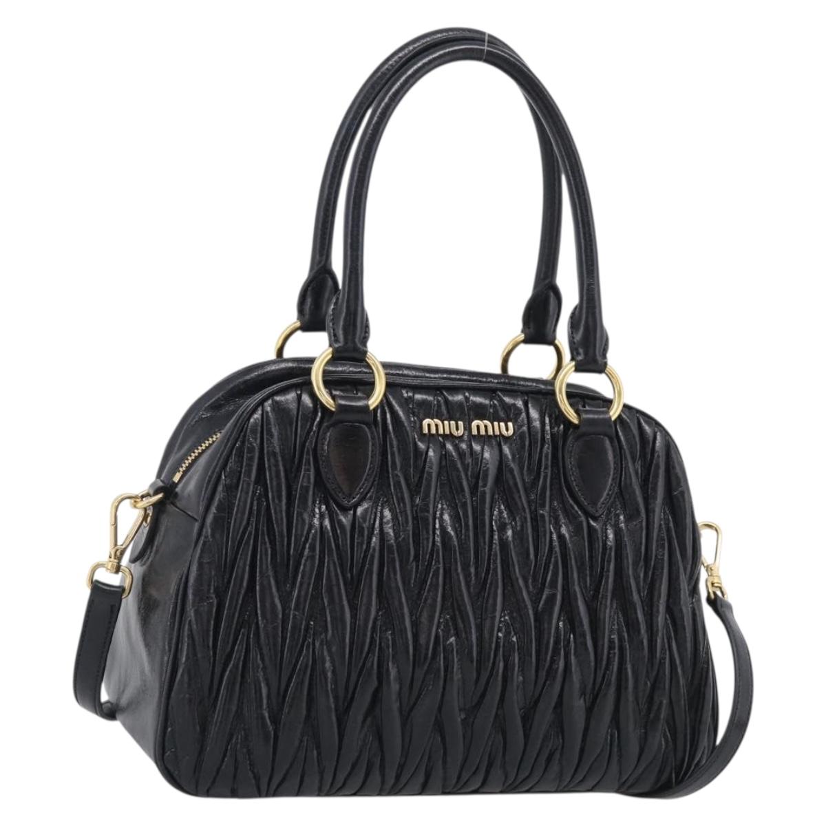 Miu Miu Matelasse Hand Bag Vitellolux 2way Black Gold Auth 210242SAM
