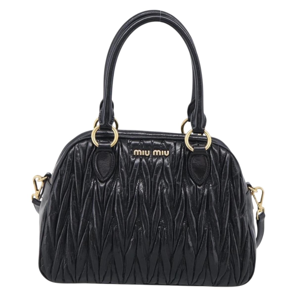 Miu Miu Matelasse Hand Bag Vitellolux 2way Black Gold Auth 210242SAM