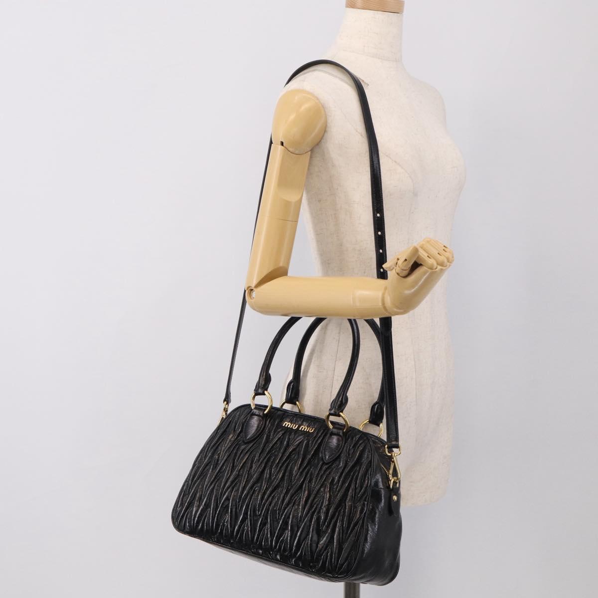 Miu Miu Matelasse Hand Bag Vitellolux 2way Black Gold Auth 210242SAM