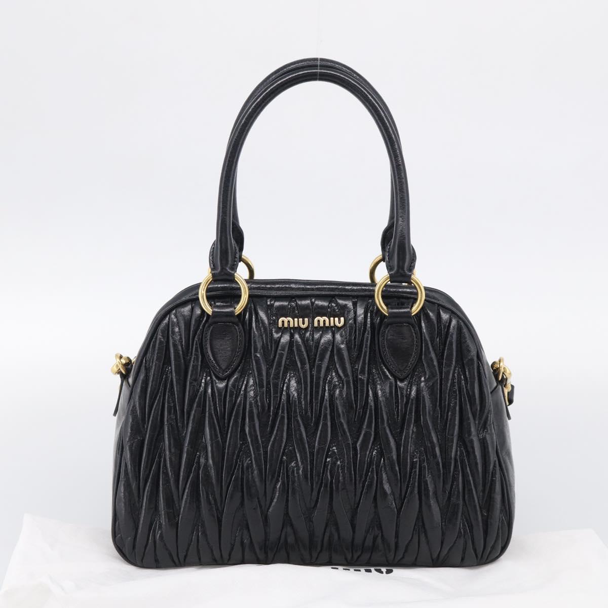 Miu Miu Matelasse Hand Bag Vitellolux 2way Black Gold Auth 210242SAM