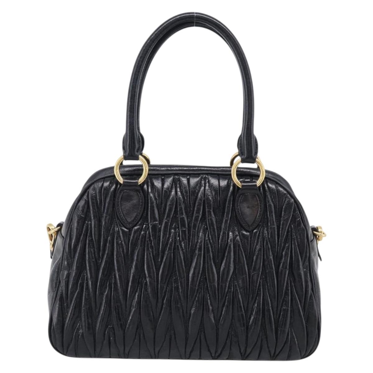 Miu Miu Matelasse Hand Bag Vitellolux 2way Black Gold Auth 210242SAM