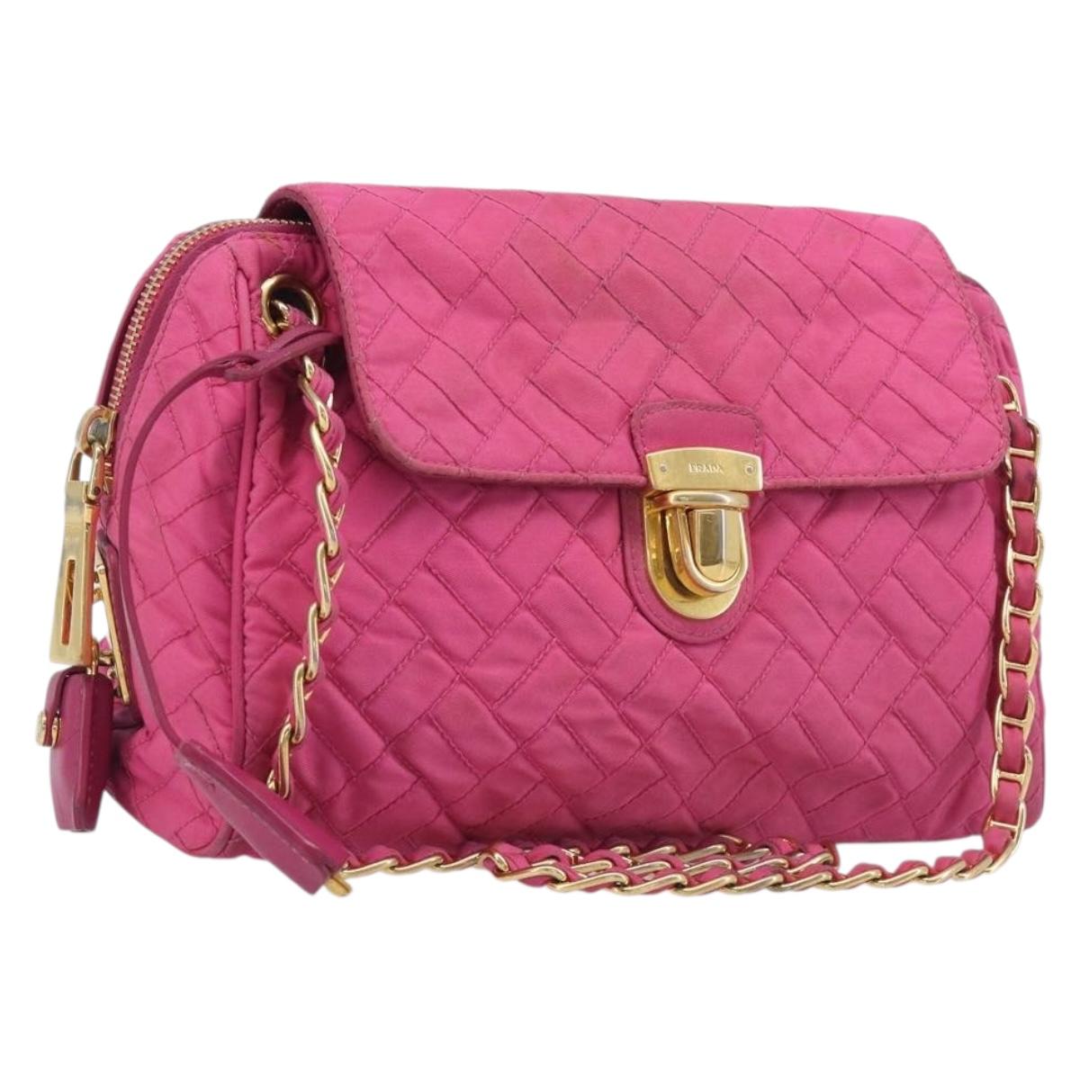PRADA Chain Shoulder Bag Nylon Pink Gold Auth 210244