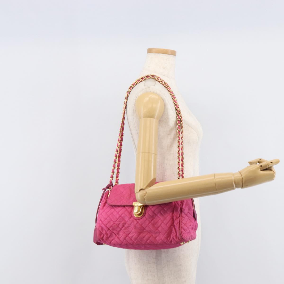 PRADA Chain Shoulder Bag Nylon Pink Gold Auth 210244