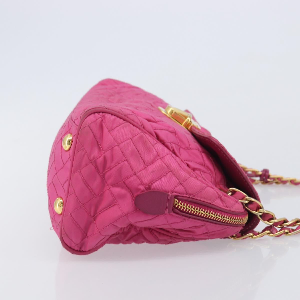 PRADA Chain Shoulder Bag Nylon Pink Gold Auth 210244