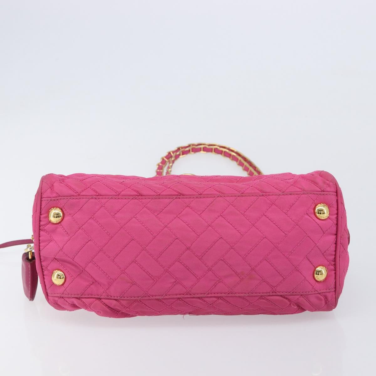PRADA Chain Shoulder Bag Nylon Pink Gold Auth 210244
