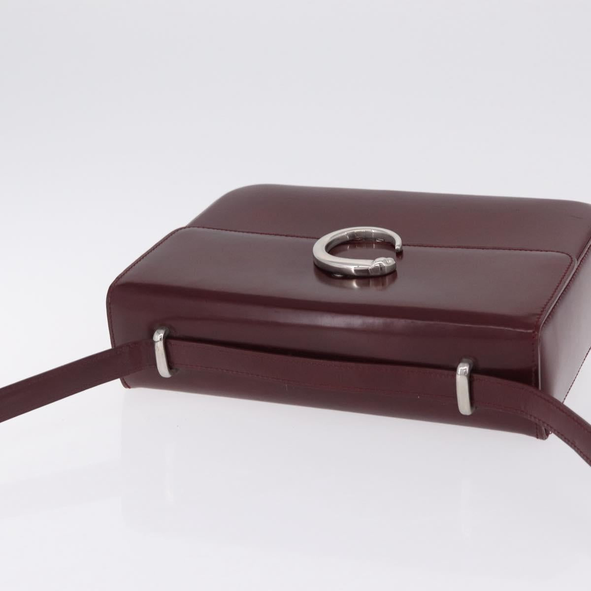Cartier PANTHERE Shoulder Bag Leather Bordeaux Silver Auth 210248A