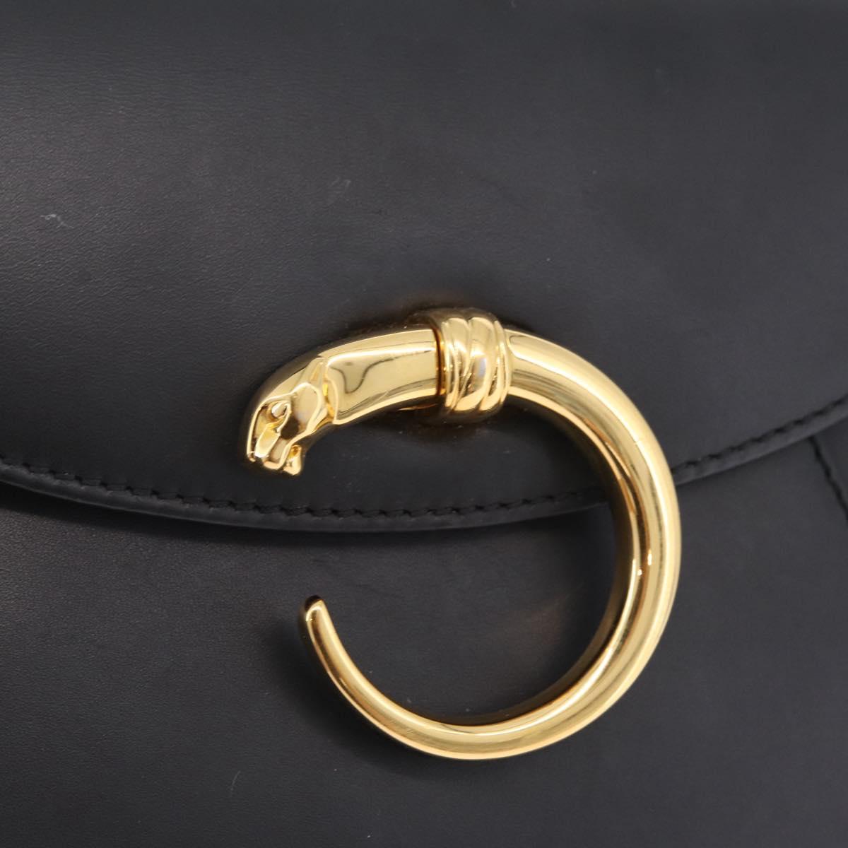 Cartier PANTHERE Shoulder Bag Leather Black Gold Auth 210249A