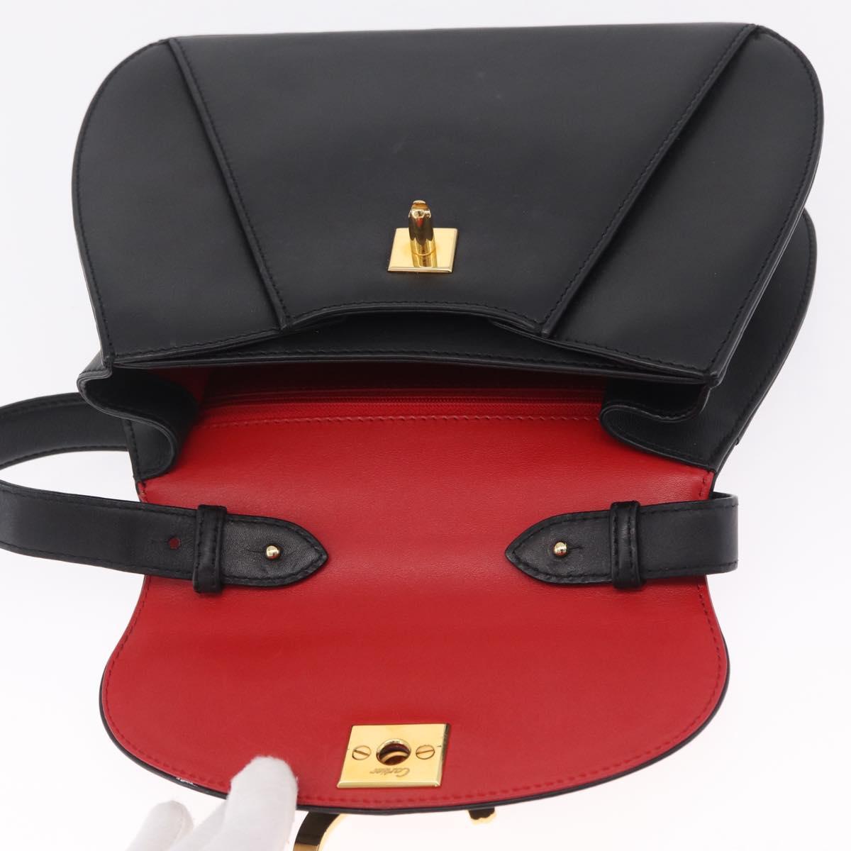 Cartier PANTHERE Shoulder Bag Leather Black Gold Auth 210249A