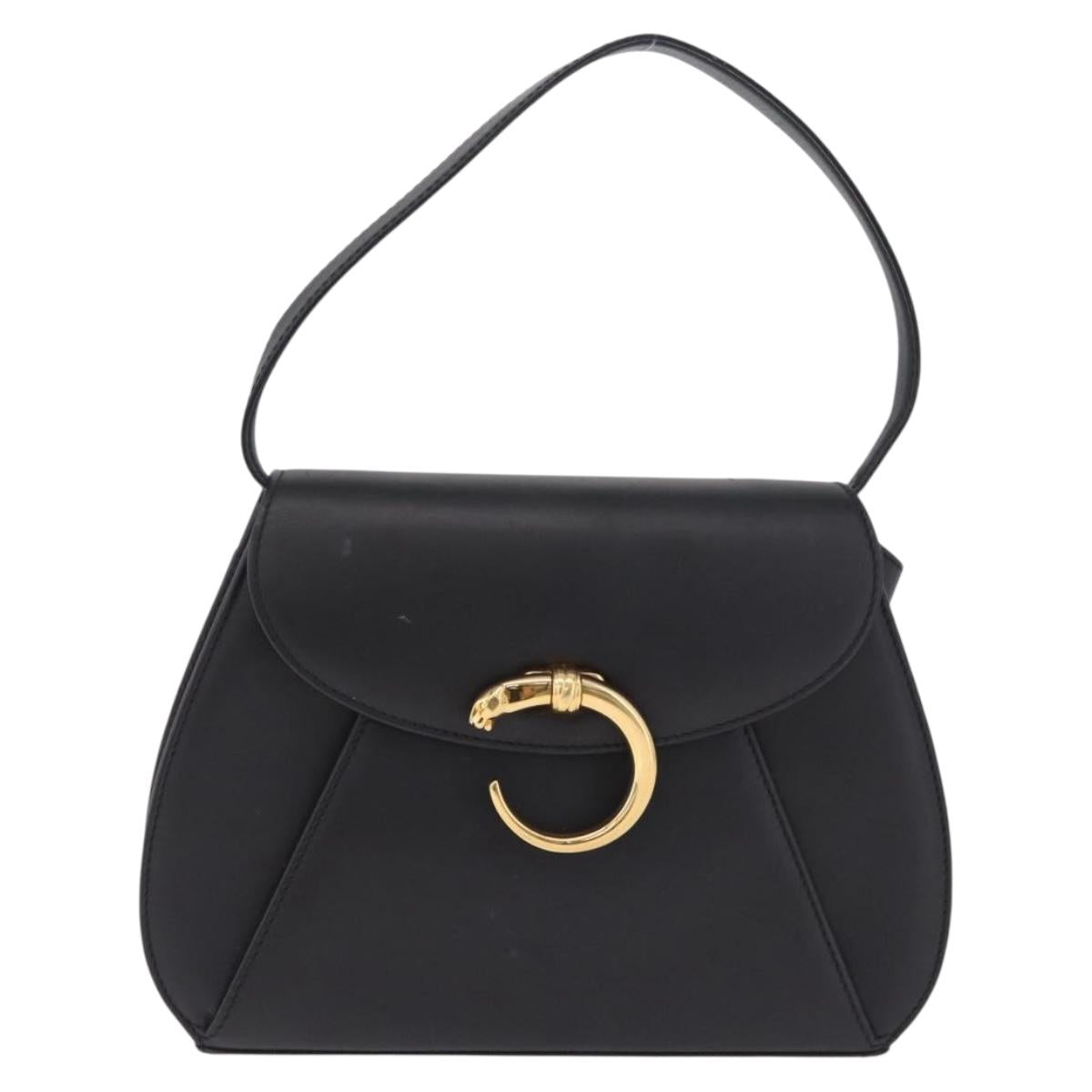 Cartier PANTHERE Shoulder Bag Leather Black Gold Auth 210249A