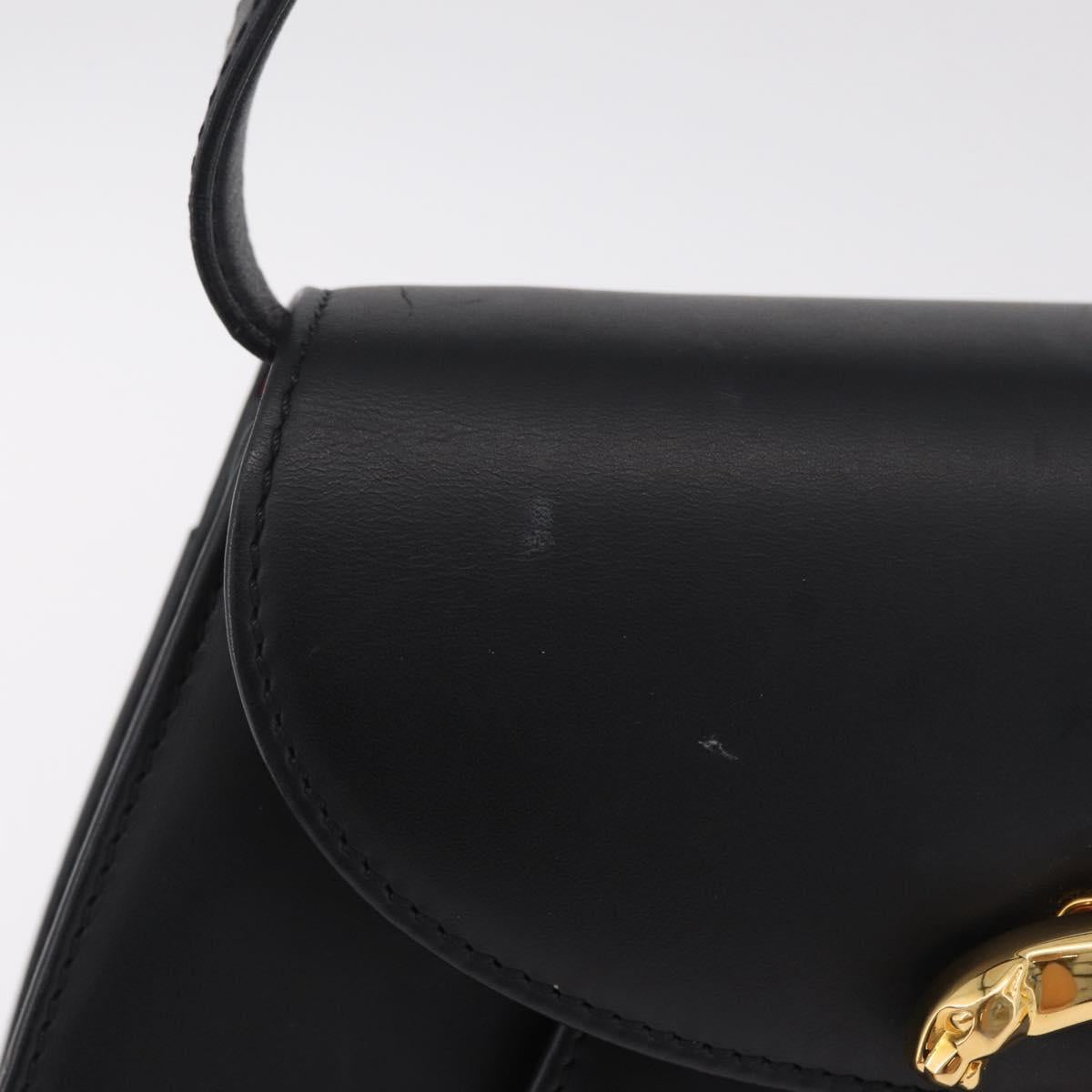 Cartier PANTHERE Shoulder Bag Leather Black Gold Auth 210249A