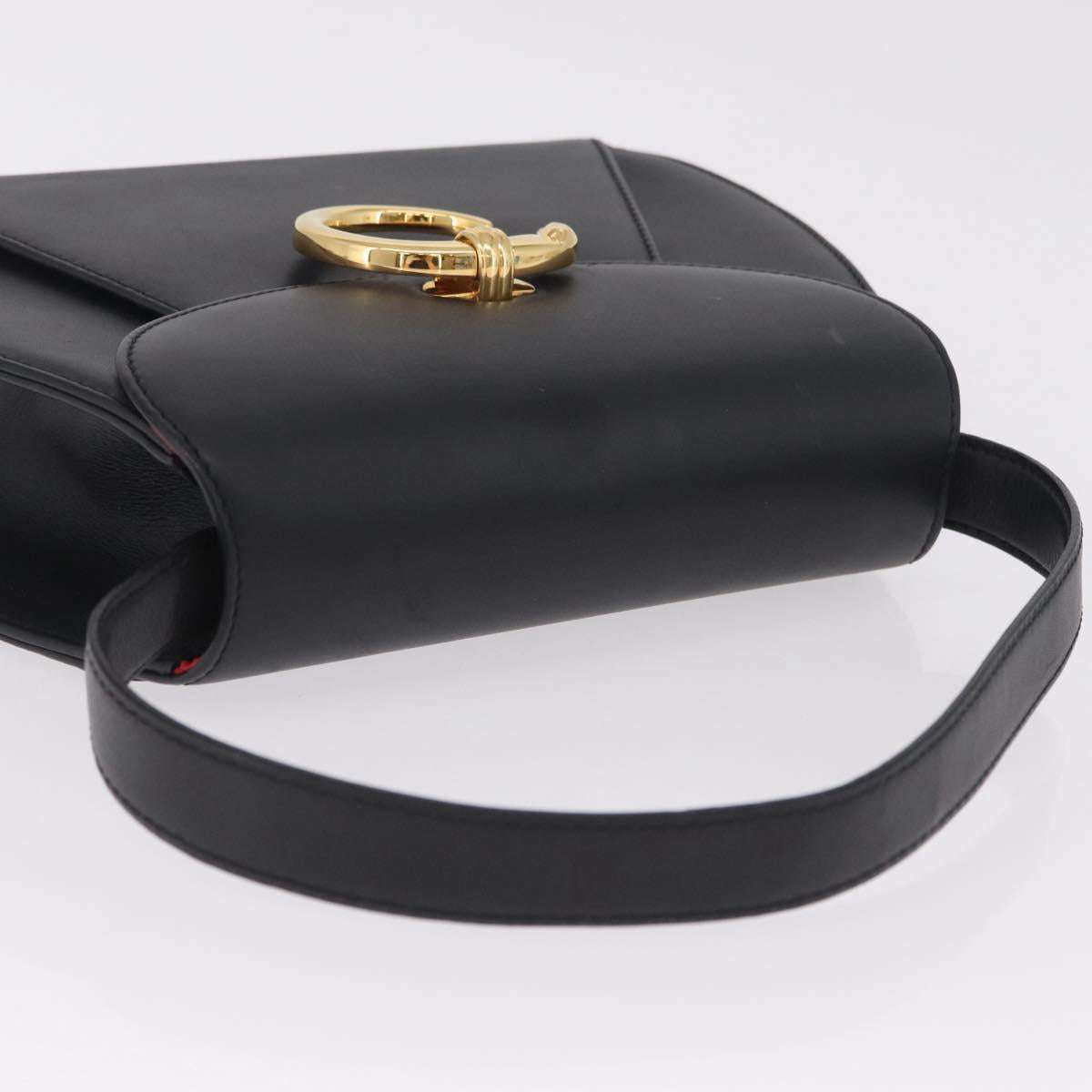 Cartier PANTHERE Shoulder Bag Leather Black Gold Auth 210249A