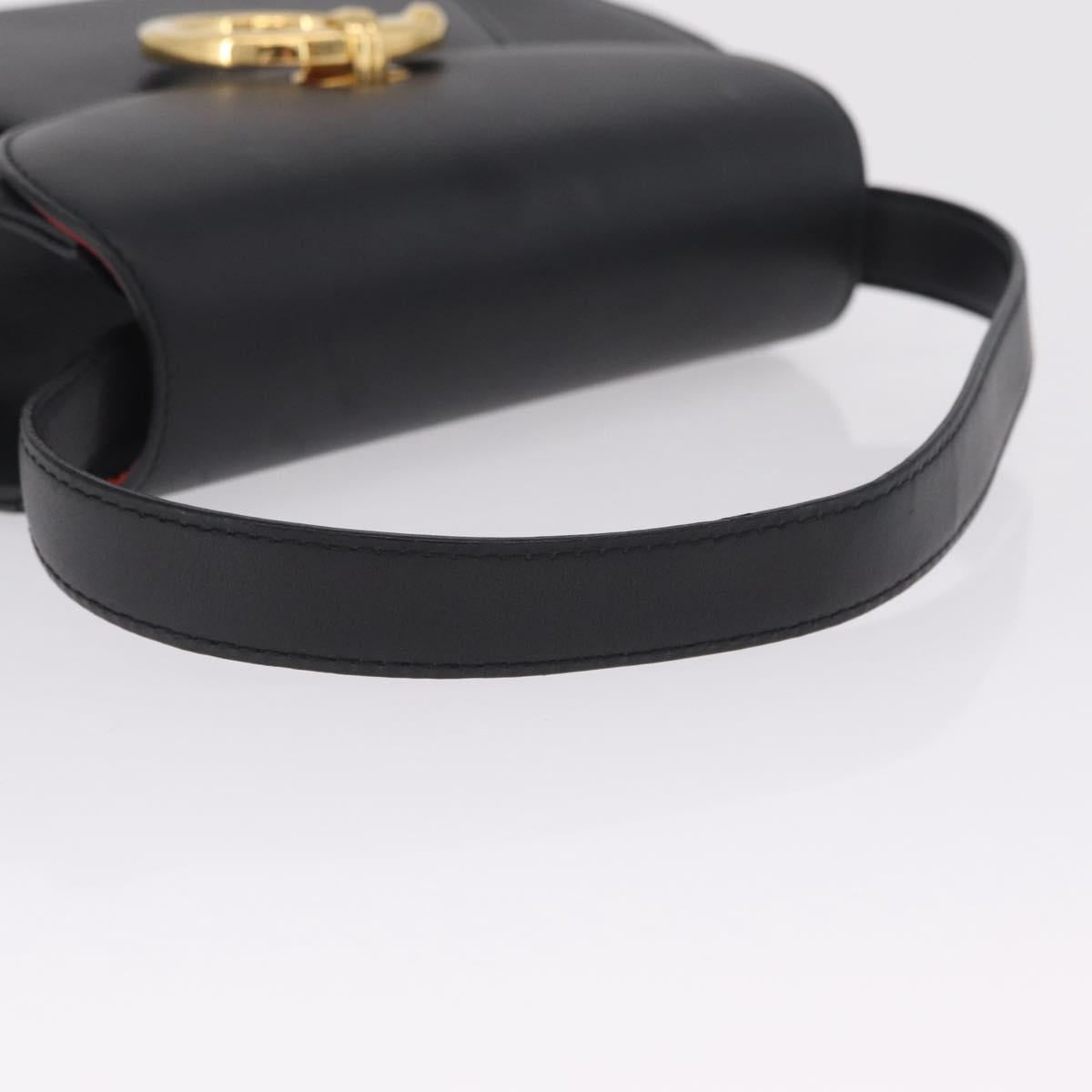 Cartier PANTHERE Shoulder Bag Leather Black Gold Auth 210249A