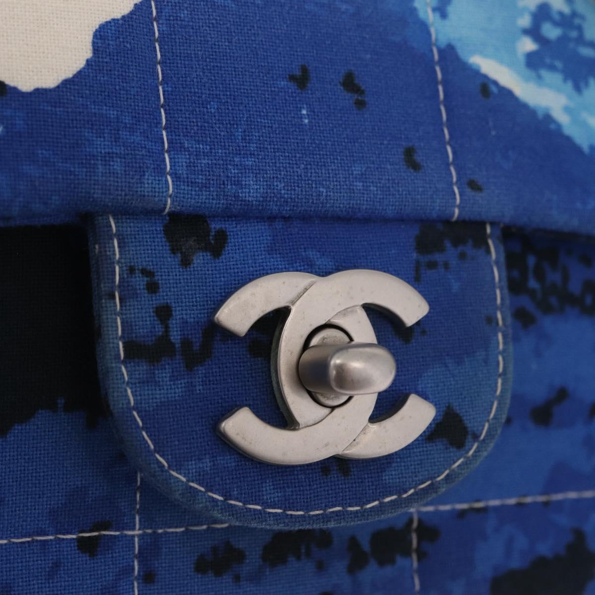 CHANEL Surf Line Choco Bar Chain Bag Canvas Blue Silver CC Auth 210250SM